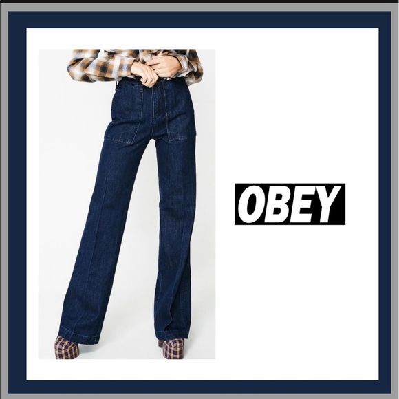 Obey The Siren Wide Leg Dark Wash Jeans Size 28 - Picture 9 of 9